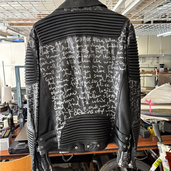 Custom made Christian Benner Men’s art covered leather jacket size L
